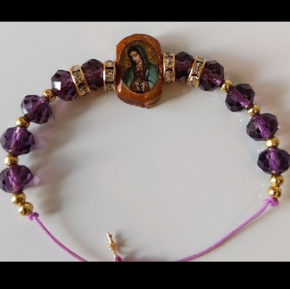 Virgin Mary Purple Beaded Kids Bracelet